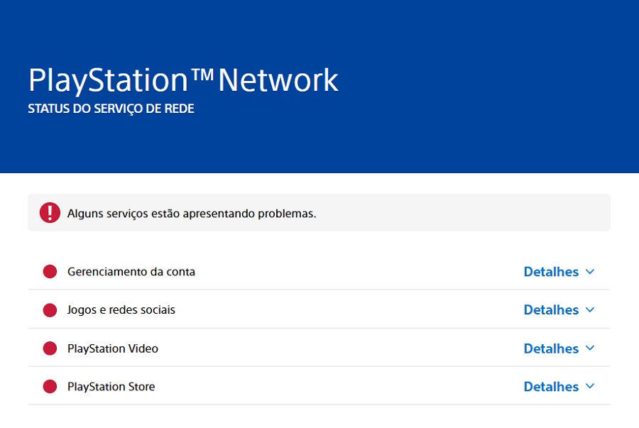 Site de status da PSN mostra serviço fora