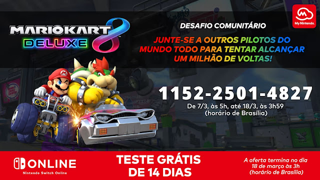 Arte oficial do desafio comunitário de Mario Kart 8 Deluxe.