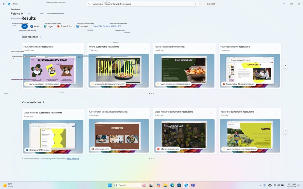 Captura de tela mostra o Recall no Windows 11