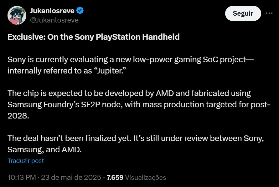 Captura de post sobre o PlayStation portátil
