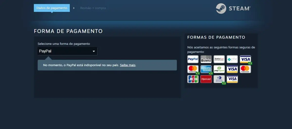 Steam explica remoção do PayPal como método de pagamento