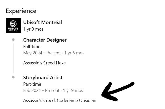 Captura de currículo do LinkedIn menciona Codename Obsidian