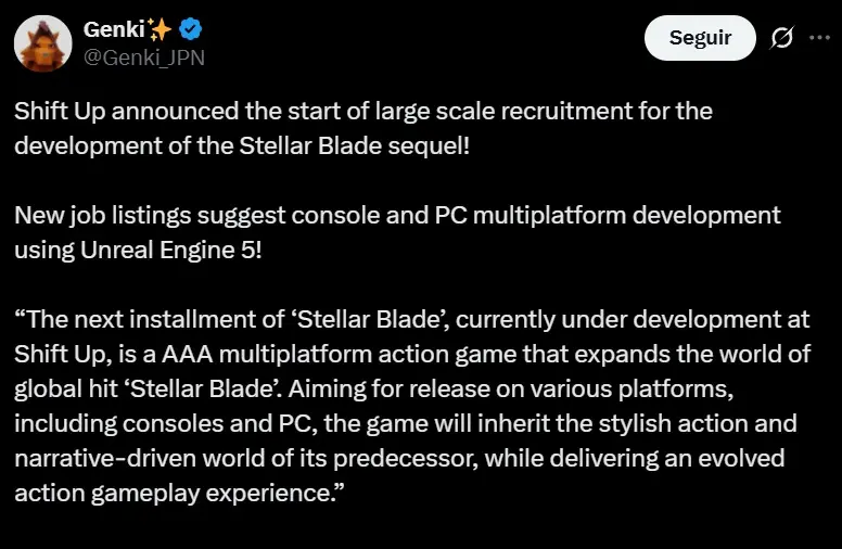 Captura fala de vaga na Shift Up