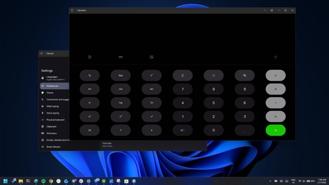 Aplicativo Android em modo de tela expandida no Windows 11