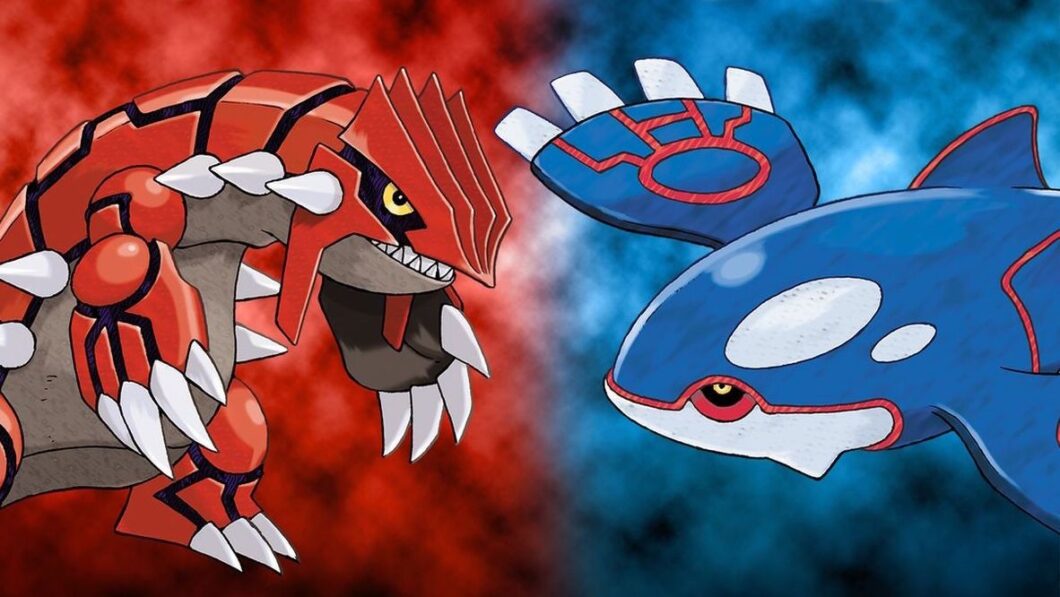 Ilustração dos pokémon Groudon e Kyogre