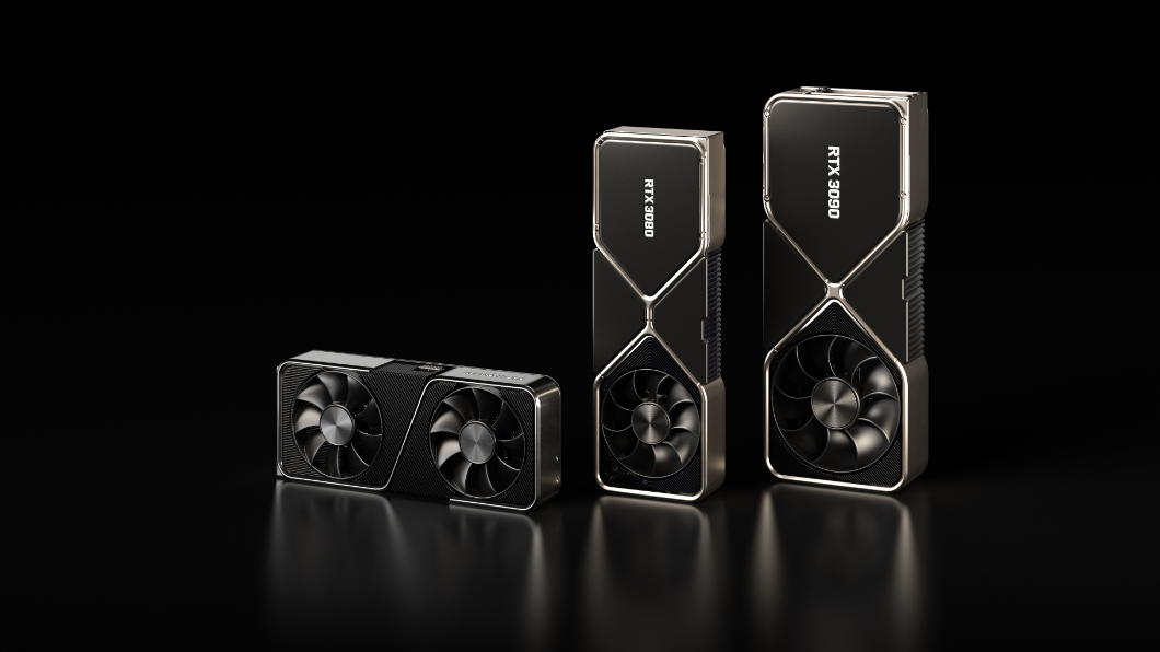 Imagem exibe placas Nvidia geforce rtx 3090 3070 3080