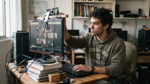 Gambiarra maluca: sem dinheiro para webcam, recém-formado arranca câmera do notebook e prende no monitor